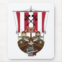 Fierce Vikings on Longship Mousepad