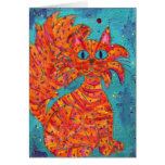 Fiery Cat on Turquoise Greeting Cards
