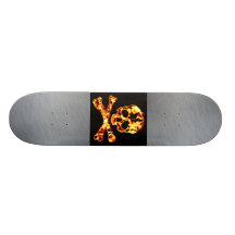 Fiery Flaming Skull and Crossbones Skate Deck