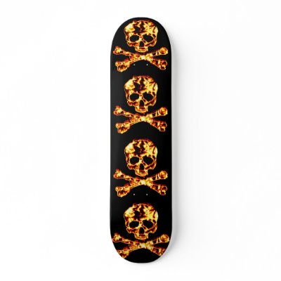 Fiery Flaming Skull and Crossbones Skate Boards by graficallyminded