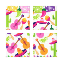 Fiesta Party Sombrero Cactus Limes Peppers Maracas Stretched Canvas Print