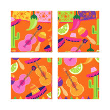 Fiesta Party Sombrero Cactus Limes Peppers Maracas Gallery Wrapped Canvas