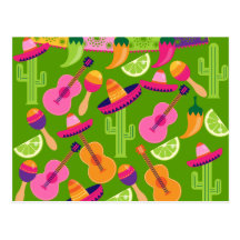 Fiesta Party Sombrero Cactus Limes Peppers Maracas Post Cards