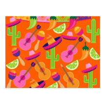 Fiesta Party Sombrero Cactus Limes Peppers Maracas Postcards