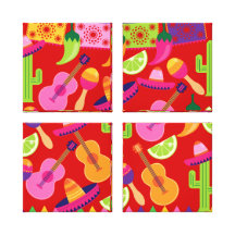 Fiesta Party Sombrero Limes Guitar Maraca Saguaro Canvas Prints