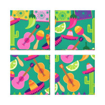 Fiesta Party Sombrero Limes Guitar Maraca Saguaro Canvas Print