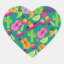 Fiesta Party Sombrero Limes Guitar Maraca Saguaro Sticker
