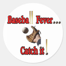 Fièvre de base-ball… Attrapez-la ! T-shirt Autocollant Rond