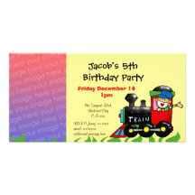 Fifth birthday party toy train boy picture card