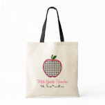 Fifth Grade Teacher Bag - Grey Gingham Apple