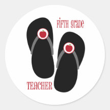 Fifth Grade Teacher Red Apple Flip Flops Round Sticker