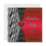 Fifty 50th Birthday Party Red Zebra Wild Black 2 Custom Invitations