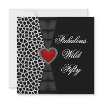 Fifty 50th Birthday Party Red Zebra Wild Black 4 Custom Invites