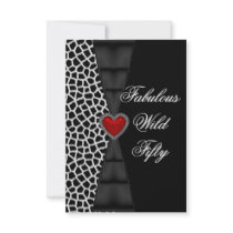 Fifty 50th Birthday Party Red Zebra Wild Black 4a Personalized Invite