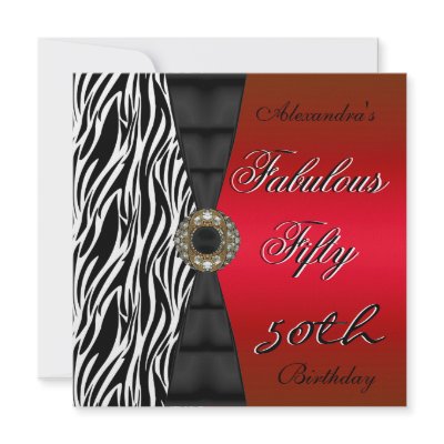 Fifty 50th Birthday Party Red Zebra Wild Black Invites by Zizzago