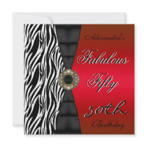 Fifty 50th Birthday Party Red Zebra Wild Black Invites