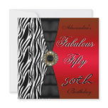 Fifty 50th Birthday Party Red Zebra Wild Black invitations