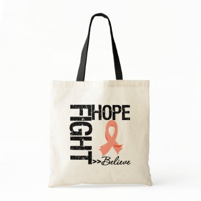 Fight Believe Hope v2 Uterine Cancer Tote Bags by cancerapparel