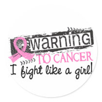 Fight Like A Girl Breast Cancer Warning Round Stickers