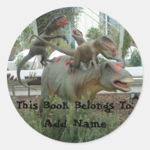 Fighting Dinosaur Bookplate Sticker