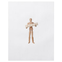 Figurine with five empty text blocks flyers