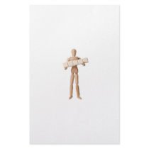 Figurine with five empty text blocks stationery paper