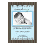 Filet bleu" faire-part de naissance chic 5x7