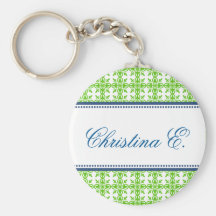 Filigree green navy custom name bridesmaid key fob key chain