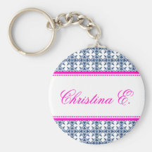 Filigree pink navy custom name bridesmaid key fob keychains