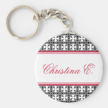 Filigree red black custom name bridesmaid key fob keychains