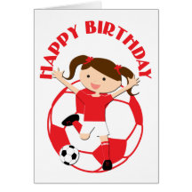 Fille 1 du football et rouge et blanc de boule carte de vœux
