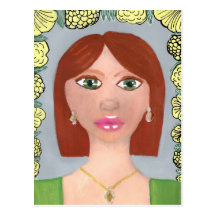 Fille acrylique principale rouge cartes postales
