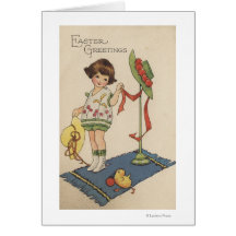 Fille avec le chapeau et le poussin jaunes cartes