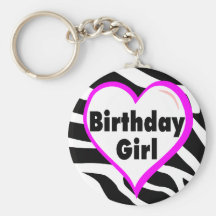 Fille d'anniversaire (rayures de zèbre de coeur) porte-clef