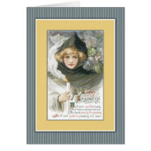 Fille de Halloween avec la bougie et les lutins Carte De Vœux