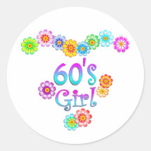 fille des années 60 autocollants ronds