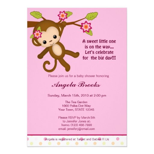 Fille d'invitations de baby shower de Mlle Monkey