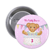 Fille d'ours d'anniversaire - troisième - date de  badge avec épingle