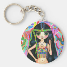 Fille hippie Keychain de signe de paix Porte-clefs