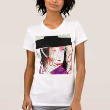 Fille japonaise vintage dans le T-shirt de chapeau