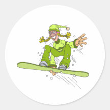 Fille olive de surf des neiges adhésif