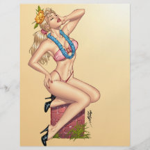 Fille Pin- blonde de bikini avec des fleurs par Al Tract Customisé