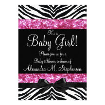 Fille rose de baby shower d'arc de zèbre de scinti invitation personnalisable
