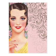 fille rose vintage élégante de Paris de mode Cartes Postales