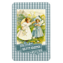Filles vintages avec des poulets. Aimant de cadeau Magnet En Vinyle