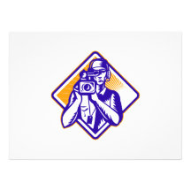 Film  Crew Cameraman Holding Camera Retro Invitations
