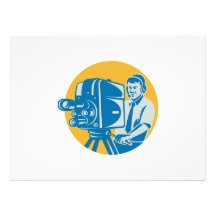 Film  Crew TV Cameraman With Movie Camera Retro Announcements