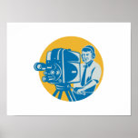 Film  Crew TV Cameraman With Movie Camera Retro