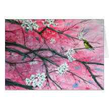 Finch Amongst the Cherry Blossoms Note Card