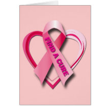 FIND A CURE - PINK RIBBON & HEART GREETING CARDS